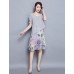 Women's Going out Street chic Plus Size / Chiffon Dress,Floral Round Neck Knee-length Short Sleeve Gray Summer