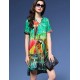 Women's Vintage Print Plus Size / Loose Dress,V Neck Asymmetrical Silk