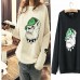 Women's Print / Character White / Black Hoodies , Casual Round Neck Long Sleeve