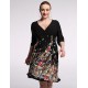 Women's Beach / Plus Size Boho Chiffon Dress,Floral V Neck Knee-length 陆 Length Sleeve Black Polyester / Spandex Summer