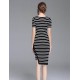 Boutique S Going out /Daily Cute Sheath DressStriped Round Neck Midi Short Sleeve White/Polyester Summer Mid Rise