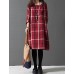 Women's Casual/Cute/Plus Sizes Check Contrast Color Inelastic Long Sleeve Knee-length Loose Dress (Cotton/Linen)