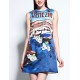 Women's Casual/Daily Street chic A Line Dress,Print Round Neck Above Knee Sleeveless Blue Cotton / Polyester Summer