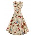 Women's Plus Size Vintage Swing Dress,Floral Square Neck Knee-length Sleeveless Blue / Red / White / Black Cotton Summer