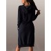 Women's Casual/Daily / Plus Size Dress,Solid Round Neck / Hooded Above Knee Long Sleeve Blue / Black / Gray Polyester Fall Micro-elastic