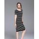 Boutique S Going out /Daily Cute Sheath DressStriped Round Neck Midi Short Sleeve White/Polyester Summer Mid Rise