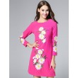 Boutique S Women's Casual/Daily Vintage Shift Dress,Embroidered Round Neck Above Knee Long Sleeve Polyester Fall