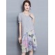 Women's Going out Street chic Plus Size / Chiffon Dress,Floral Round Neck Knee-length Short Sleeve Gray Summer