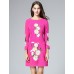 Boutique S Women's Casual/Daily Vintage Shift Dress,Embroidered Round Neck Above Knee Long Sleeve Polyester Fall