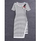 Boutique S Going out /Daily Cute Sheath DressStriped Round Neck Midi Short Sleeve White/Polyester Summer Mid Rise