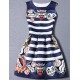 Women's Cute Print A Line Dress,Round Neck Mini Polyester