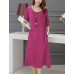 Women's Plus Size / Going out / Loose Dress,Solid Round Neck Midi ? Length Sleeve Red / Black / Purple Cotton / Linen