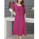 Women's Plus Size / Going out / Loose Dress,Solid Round Neck Midi ? Length Sleeve Red / Black / Purple Cotton / Linen