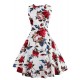 Women's Plus Size Vintage Swing Dress,Floral Round Neck Knee-length Sleeveless Red / White / Black / Multi-color Cotton Summer