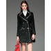  Women's Going out Vintage Coat,Solid Notch Lapel Long Sleeve Winter Black Wool Opaque