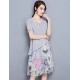 Women's Going out Street chic Plus Size / Chiffon Dress,Floral Round Neck Knee-length Short Sleeve Gray Summer