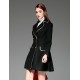  Women's Going out Vintage Coat,Solid Notch Lapel Long Sleeve Winter Black Wool Opaque