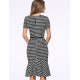 Women's Vintage / Simple Houndstooth Ruffle Slim Fishtail Plus Size / Sheath Dress,Square Neck Knee-length