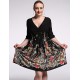 Women's Beach / Plus Size Boho Chiffon Dress,Floral V Neck Knee-length 陆 Length Sleeve Black Polyester / Spandex Summer