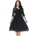 Women's Beach Plus Size / Skater Dress,Solid Deep V Knee-length ? Sleeve Black Polyester Spring