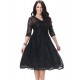 Women's Beach Plus Size / Skater Dress,Solid Deep V Knee-length ? Sleeve Black Polyester Spring