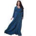 Women's Party/Cocktail Plus Size Plus Size Dress,Solid V Neck Midi Long Sleeve Blue Spandex Fall