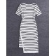 Boutique S Going out /Daily Cute Sheath DressStriped Round Neck Midi Short Sleeve White/Polyester Summer Mid Rise