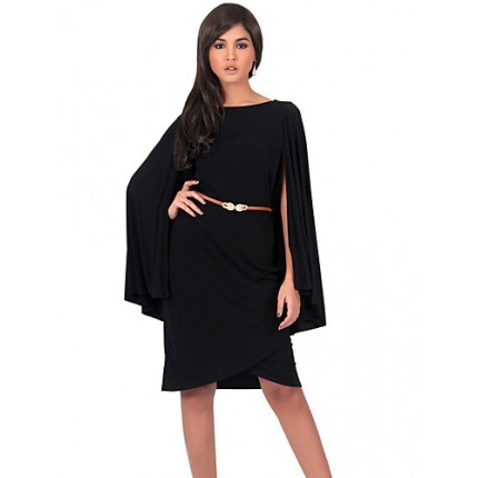 Women's Formal Vintage Street chic Plus Size Dress,Solid Round Neck Knee-length Long Sleeve Polyester Summer