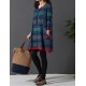 Casual/Daily / Plus Size Cute Dress Round Neck Above Knee Long Sleeve Blue Cotton / Linen Spring / Fall / Winter Inelastic Medium