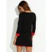 Women's Patchwork Black Dress , Casual / Work Round Neck Long Sleeve