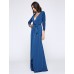 Women's Party/Cocktail Plus Size Plus Size Dress,Solid V Neck Midi Long Sleeve Blue Spandex Fall