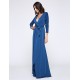 Women's Party/Cocktail Plus Size Plus Size Dress,Solid V Neck Midi Long Sleeve Blue Spandex Fall