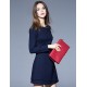 Boutique S Women's Formal Simple Sheath DressSolid Round Neck Above Knee Long Sleeve Blue Cotton / Polyester Spring