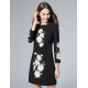 Boutique S Women's Casual/Daily Vintage Shift Dress,Embroidered Round Neck Above Knee Long Sleeve Polyester Fall