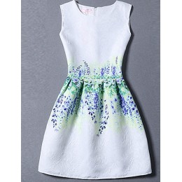 Women's Cute Floral A Line Dress,Round Neck Mini Polyester