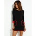 Women's Patchwork Black Dress , Casual / Work Round Neck Long Sleeve