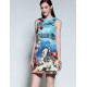 Boutique S Women's Casual/Daily Cute A Line Dress,Print Round Neck Above Knee Sleeveless Blue Cotton Summer