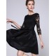 Women's Party/Cocktail / Plus Size Sophisticated Lace / Little Black / Skater Dress,Solid Round Neck Above Knee ? Sleeve BlackPolyester /