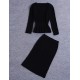  Women's Casual/Daily Street chic Fall Set Skirt,Solid V Neck Long Sleeve Cotton Medium