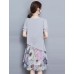 Women's Going out Street chic Plus Size / Chiffon Dress,Floral Round Neck Knee-length Short Sleeve Gray Summer