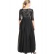 Women's Party/Cocktail Sexy Plus Size / Lace Dress,Solid V Neck Maxi ? Length Sleeve Black Polyester Spring