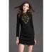 Women's Work Shift Dress,Jacquard Crew Neck Mini Long Sleeve Black Cotton / Polyester Spring