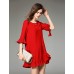  Women's Going out Cute Loose Dress,Solid Round Neck Above Knee ? Sleeve Black Cotton Spring