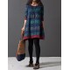 Casual/Daily / Plus Size Cute Dress Round Neck Above Knee Long Sleeve Blue Cotton / Linen Spring / Fall / Winter Inelastic Medium