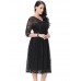 Women's Beach Plus Size / Skater Dress,Solid Deep V Knee-length ? Sleeve Black Polyester Spring