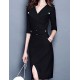 Women's Simple Sheath DressSolid / Striped V Neck Above KneeLength Sleeve Black Cotton / Rayon Fall Mid Rise