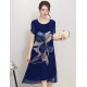 Women's Street chic Print Plus Size / Loose Dress,Round Neck Knee-length Silk / Polyester