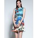 Boutique S Women's Casual/Daily Cute A Line Dress,Print Round Neck Above Knee Sleeveless Blue Cotton Summer