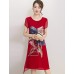 Women's Street chic Print Plus Size / Loose Dress,Round Neck Knee-length Silk / Polyester