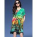 Women's Vintage Print Plus Size / Loose Dress,V Neck Asymmetrical Silk